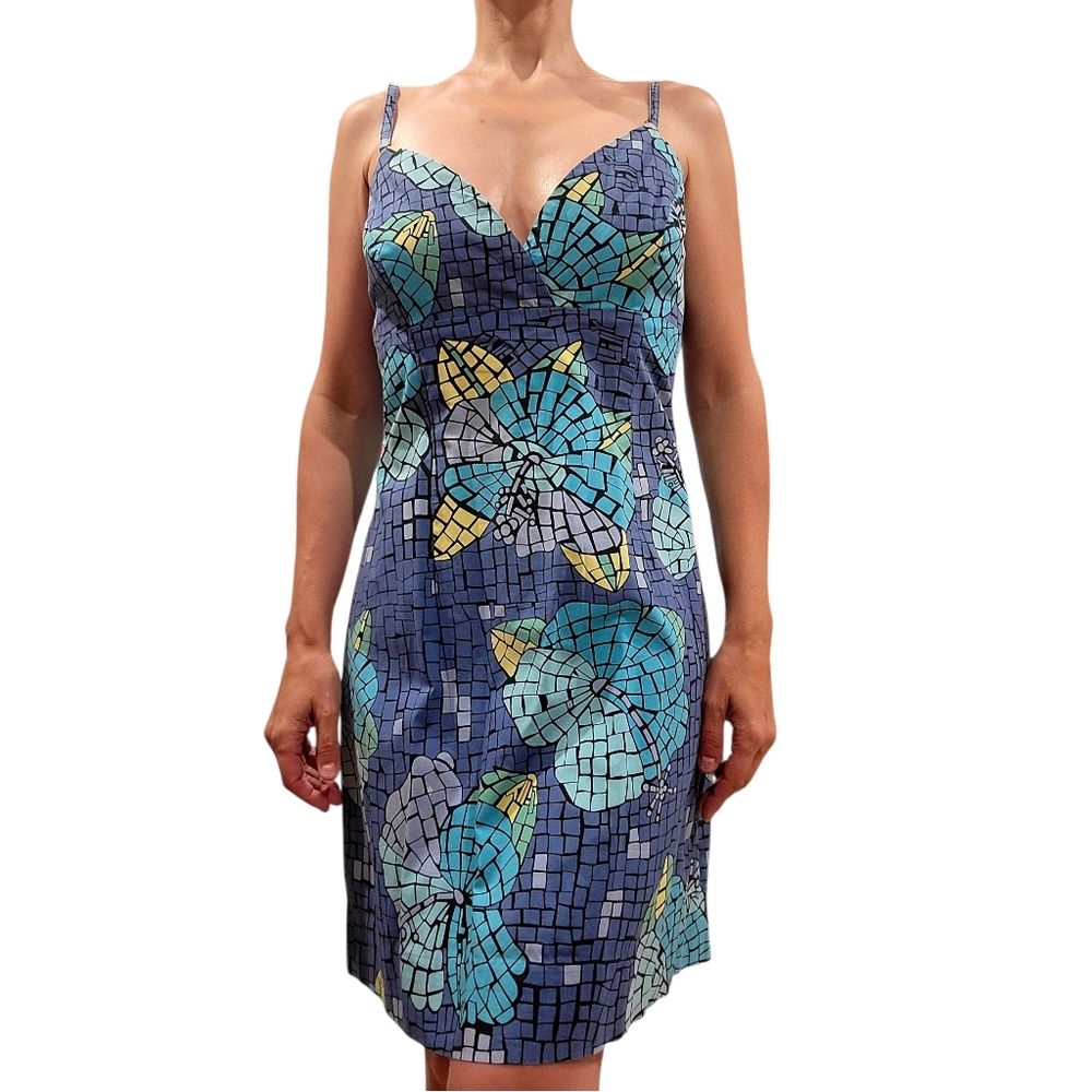 Lilly Pulitzer Cotton/Spandex Blue Abstract Mosaic Butterfly Summer Dress sz 12 - Picture 2 of 7